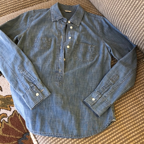 Worn once. J crew denim pullover button up - Picture 5 of 7